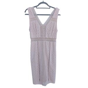 BCBG Crochet Pink Mini Dress, V Neck, Sleeveless, Sheath, Peek A Boo, Sz 2